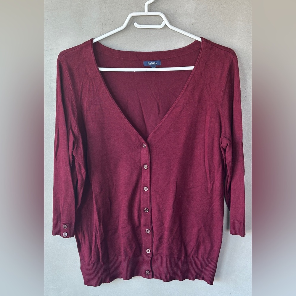 Burgundy Cardigan with 3/4 Length Sleeves